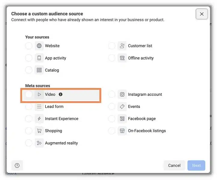 Facebook 视频广告 - 视频受众来源截图