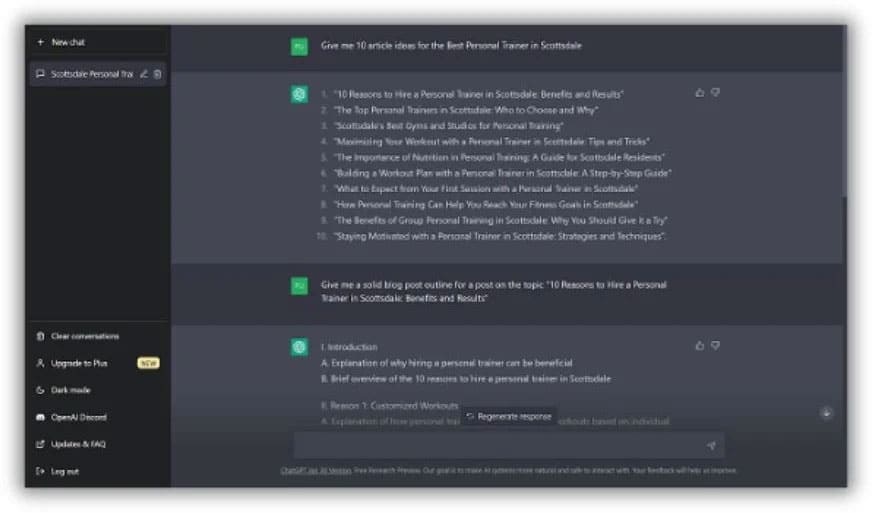 chatgpt 中有用的 seo 提示示例