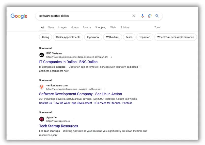 面向初创公司的 Google 广告示例