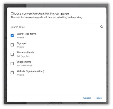 在 Google Ads 转化跟踪中选择广告系列转化目标