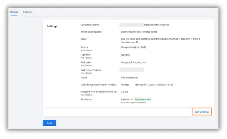 修改 Google Ads 中主要转化跟踪的设置