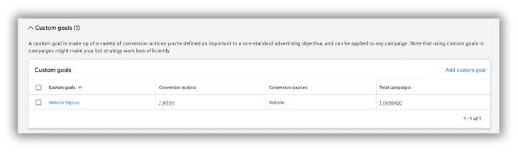 Google Ads 转化跟踪中的自定义目标