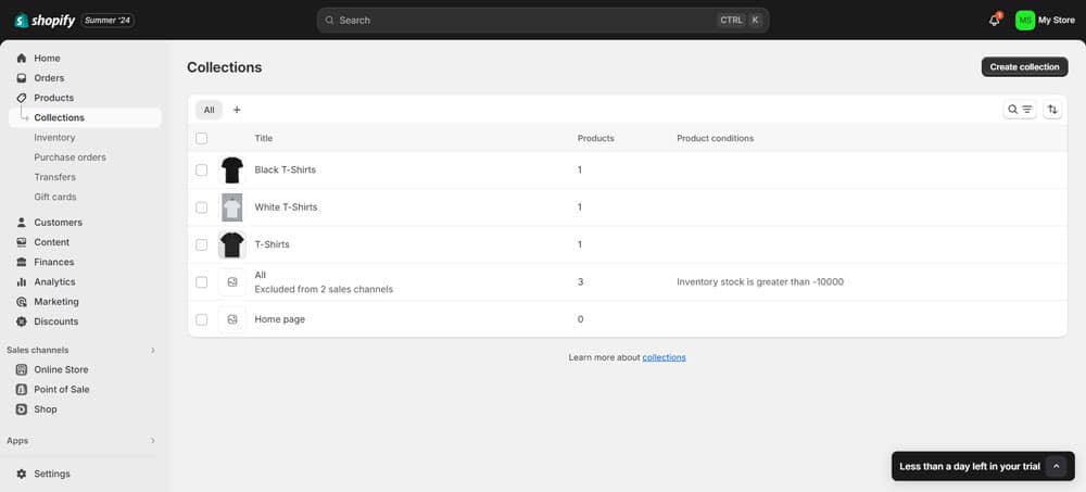 Shopify 的集合管理页面